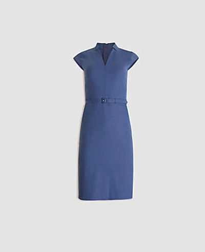 Shop Ann Taylor The Belted Notched Collar Dress In Tropical Wool In Dusk Indigo