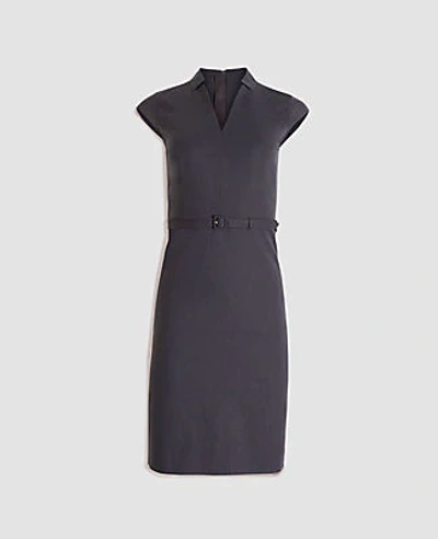 Shop Ann Taylor The Belted Notched Collar Dress In Tropical Wool In Coal Grey