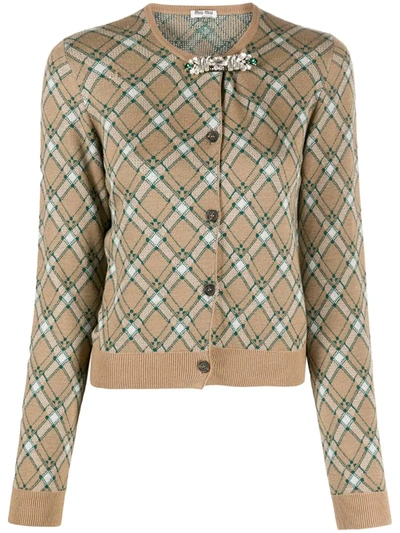 Shop Miu Miu Verzierter Cardigan In Neutrals