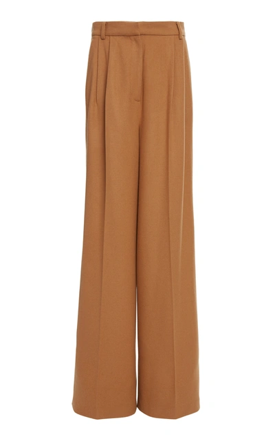 Shop Joseph Tima Pleated Silk-wool Flannel Wide-leg Trousers In Brown