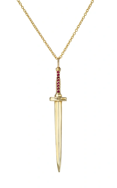 Shop Dru 14k Yellow Gold Large Ruby Dagger Necklace In Red