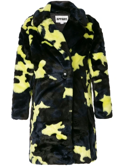 Shop Apparis Jahaira Camouflage Faux-fur Coat In Black