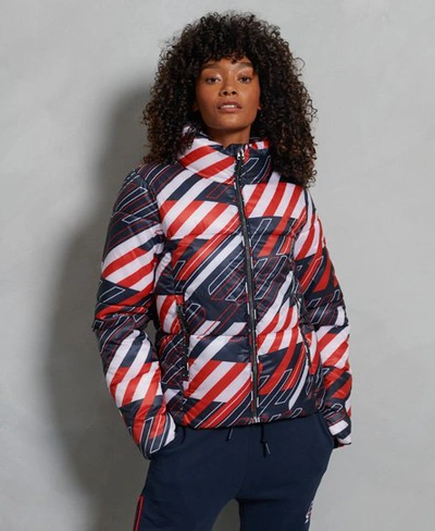 Shop Superdry Women's Sportstyle Statement Puffer Jacket Navy / Navy Aop - Size: 10