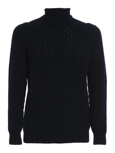 Shop Drumohr Cable-knit Turtleneck Sweater In Dark Blue