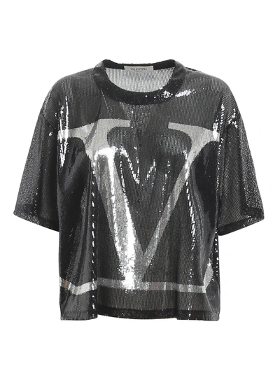 Shop Valentino Vlogo Sequined T-shirt In Black