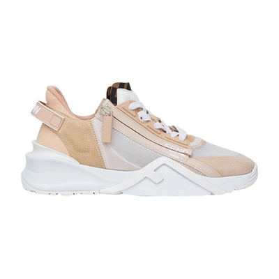 Shop Fendi White Nylon And Suede Low Tops In Rose