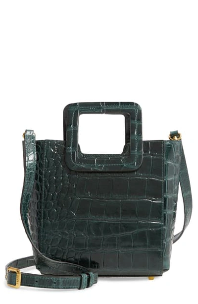 Shop Staud Mini Shirley Croc Embossed Leather Bag In Ivy Green