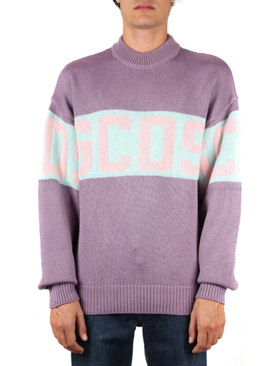 Shop Gcds Wool Blend Sweater With Front Logo In Lilac