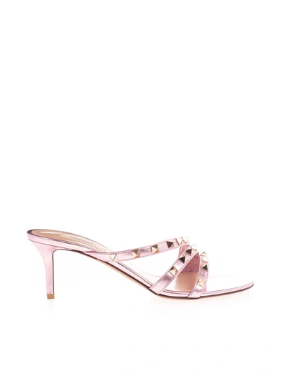 Shop Valentino Rockstud Slide Sandals In Pink