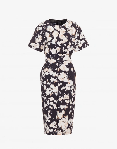 Shop Boutique Moschino Cady Midi Dress Bleached Flowers In Black