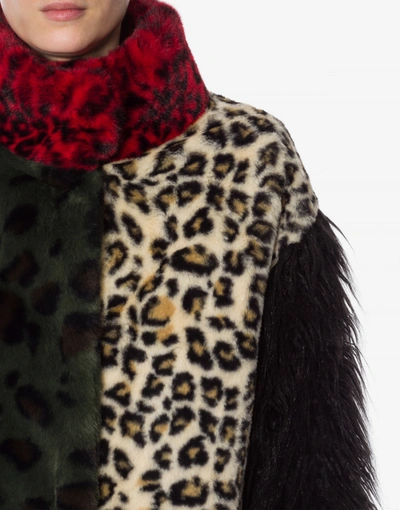 Shop Boutique Moschino Faux Fur Jacket Animalier Patchwork In Multicoloured