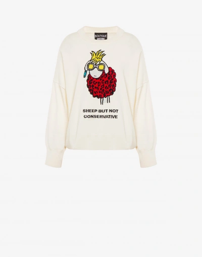 Shop Boutique Moschino Wool Pullover Sheep But Not Conservative In White