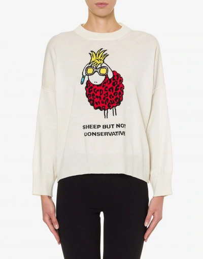 Shop Boutique Moschino Wool Pullover Sheep But Not Conservative In White