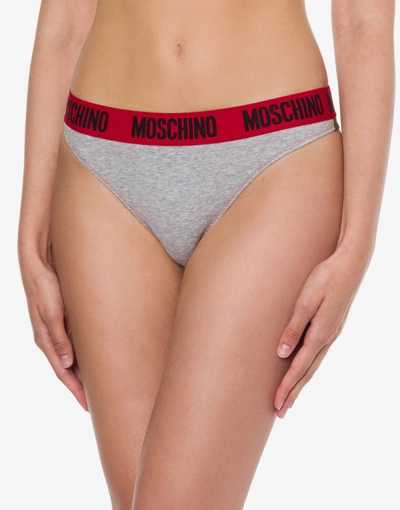 Shop Moschino Stretch Jersey Thong Color Block In Melange Grey