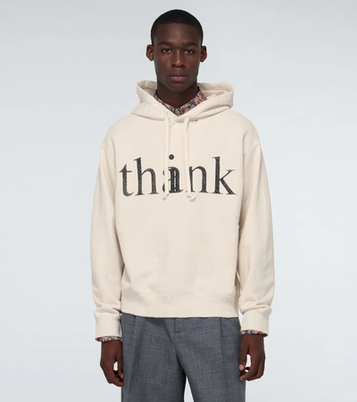 Shop Gucci Think/thank Hooded Sweatshirt In Neutrals