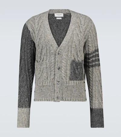Shop Thom Browne 4-bar Cable Knit Cardigan In Grey