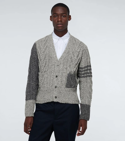 Shop Thom Browne 4-bar Cable Knit Cardigan In Grey