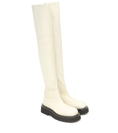 Shop Bottega Veneta Leather Over-the-knee Boots In White