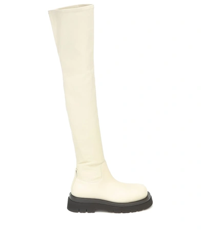 Shop Bottega Veneta Leather Over-the-knee Boots In White