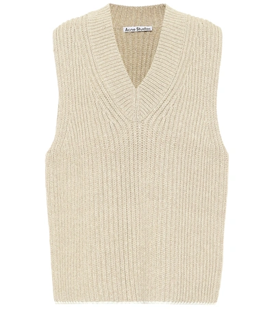 Shop Acne Studios Ribbed-knit Sweater Vest In Beige