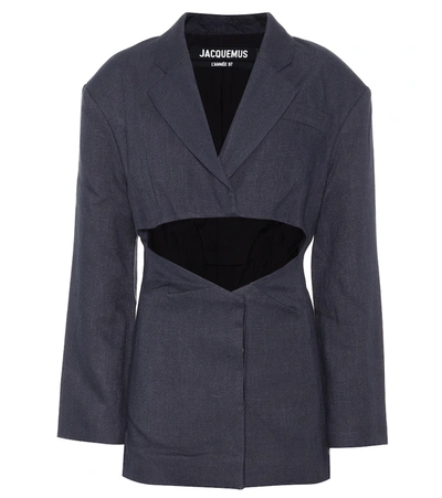 Shop Jacquemus La Veste Arles Linen-blend Jacket In Blue