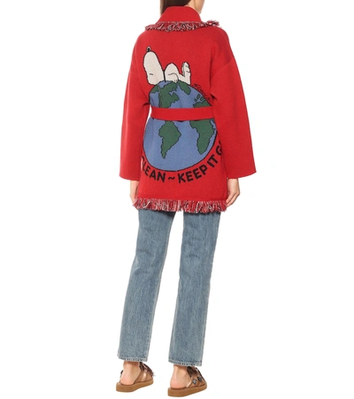 Shop Alanui Snoopy Keep It Clean! Cashmere Cardigan In Red