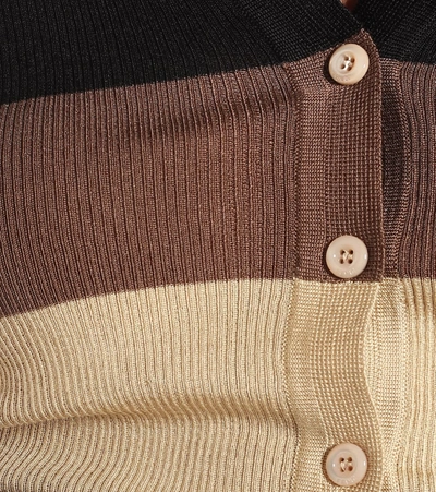 Shop Fendi Colorblocked Ribbed Knit Silk Cardigan In Beige
