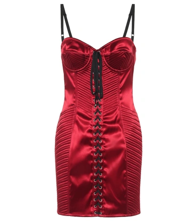 Shop Dolce & Gabbana Lace-up Stretch-satin Minidress In Red