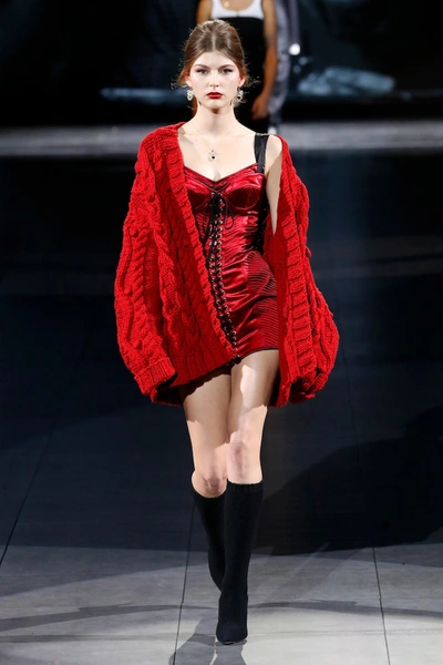 Shop Dolce & Gabbana Lace-up Stretch-satin Minidress In Red