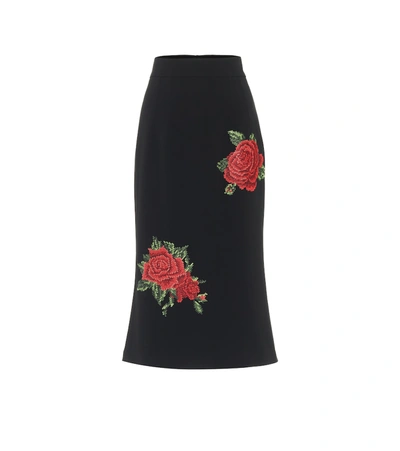 Shop Dolce & Gabbana Embroidered Crêpe Pencil Skirt In Black