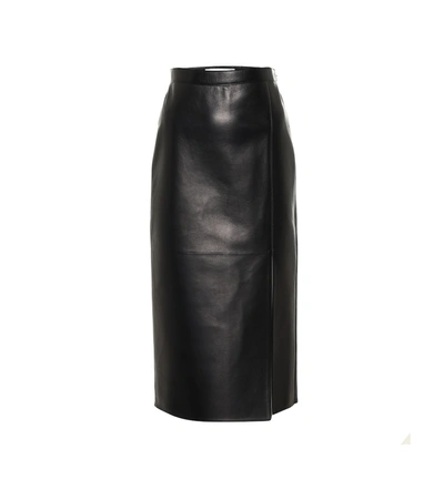 Shop Valentino High-rise Leather Midi Skirt In Black