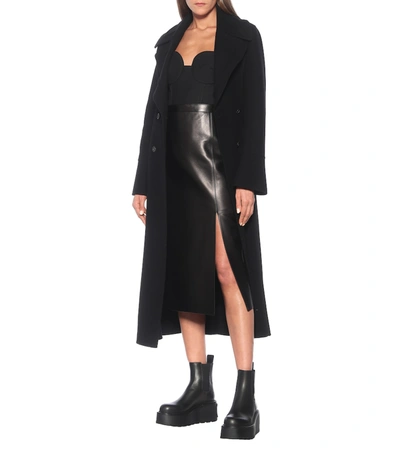 Shop Valentino High-rise Leather Midi Skirt In Black