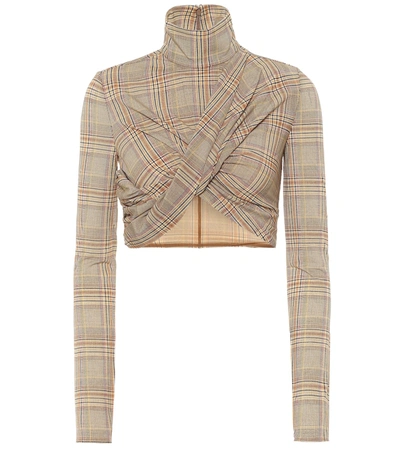 Shop Burberry Checked Turtleneck Cropped Top In Beige