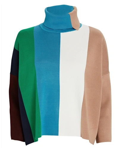 Shop Victoria Victoria Beckham Colorblock Stripe Turtleneck Sweater In Blue/white/blush