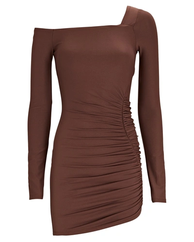 Shop Alix Nyc Chambers One-shoulder Ruched Mini Dress In Brown