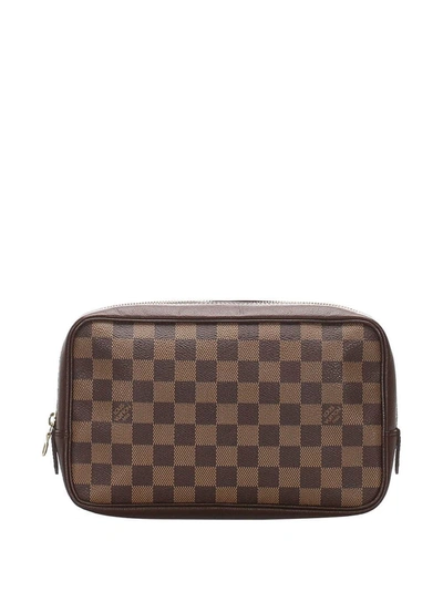 Pre-owned Louis Vuitton Damier Ebene Trousse Toilette Pouch In Brown