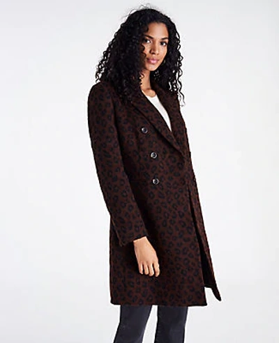 Shop Ann Taylor Cheetah Print Double Breasted Chesterfield Coat In Brown Multi