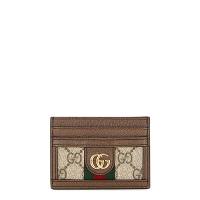 Shop Gucci Ophidia Monogrammed Card Holder In Beige