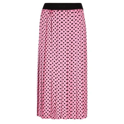 Shop Msgm Pink Polka-dot Satin Midi Skirt