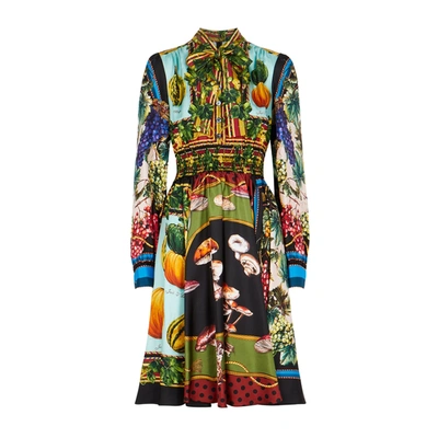 Shop Dolce & Gabbana Printed Silk-twill Dress In Multicoloured