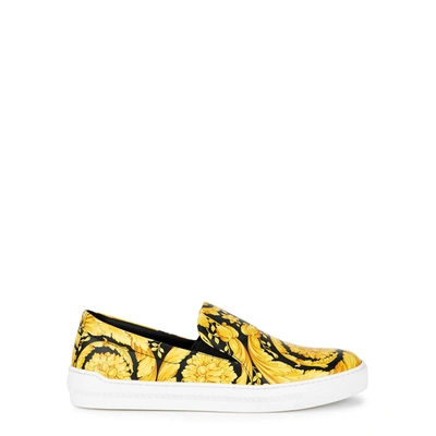 Shop Versace Barocco-print Leather Skate Shoes In Black
