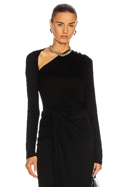Shop Helmut Lang Asymmetric Long Sleeve Jersey Top In Black