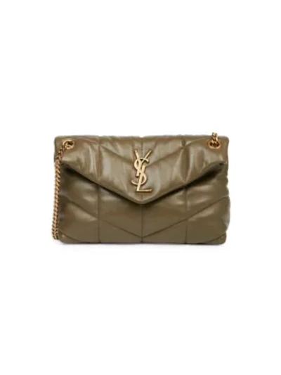 Shop Saint Laurent Loulou Puffer Leather Shoulder Bag In Deep Green