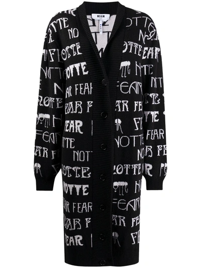 Shop Msgm Words Long Cardigan In Black