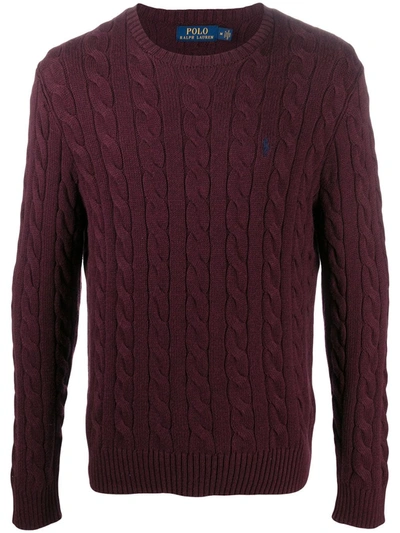 Shop Polo Ralph Lauren Cable-knit Logo Jumper In Red