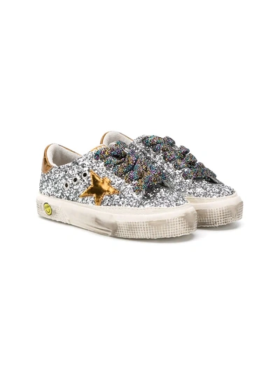 Golden Goose Low-top Glitter Trainers In Silver