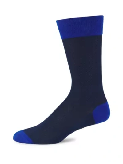 Shop Marcoliani Men's Contrast Piqué Cotton Socks In Navy Blue