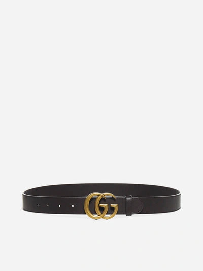 Shop Gucci Gg Marmont Leather Belt In Dark Brown