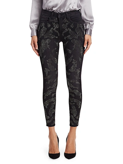 Shop L Agence Margot High-rise Ankle Skinny Leopard Crystal-trim Jeans In Dark Graphite