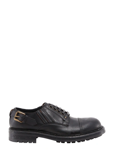 Shop Dolce & Gabbana Leather Buckle Derby Shoes In Black